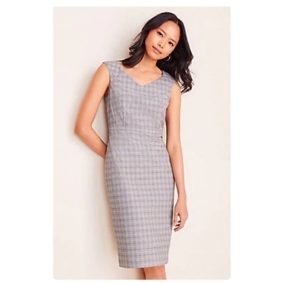 Ann Taylor Gray Plaid Sheath Dress